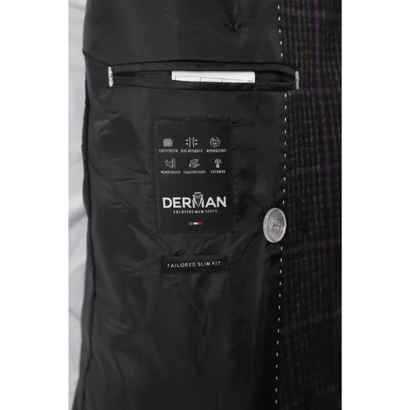 Derman Double Breasted Black Check Suit 2 Piece Suit